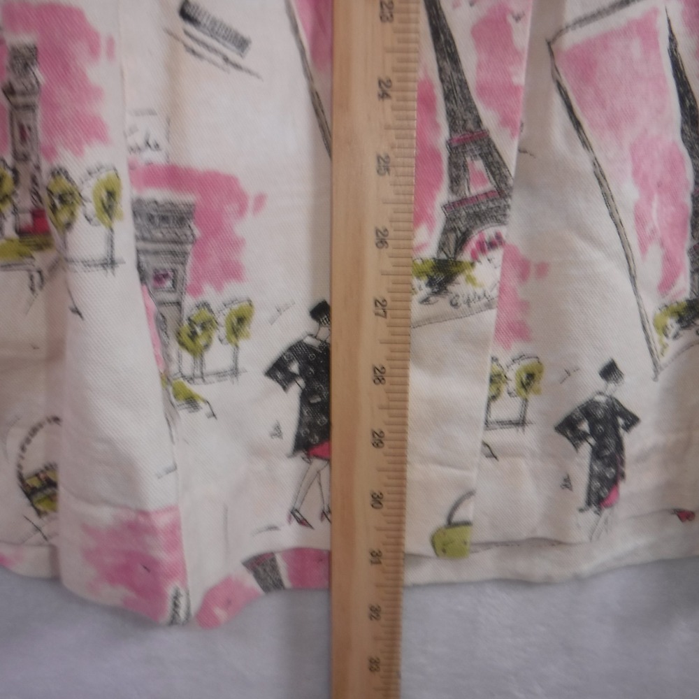 Vintage Paris Novelty Print Button Front Midi Skirt Pink White Eiffel Tower - Picture 8 of 11